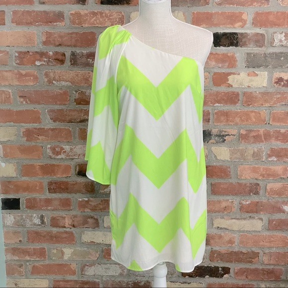 Pink Owl | Dresses | Bright Green One Shoulder Chevron Dress | Poshmark